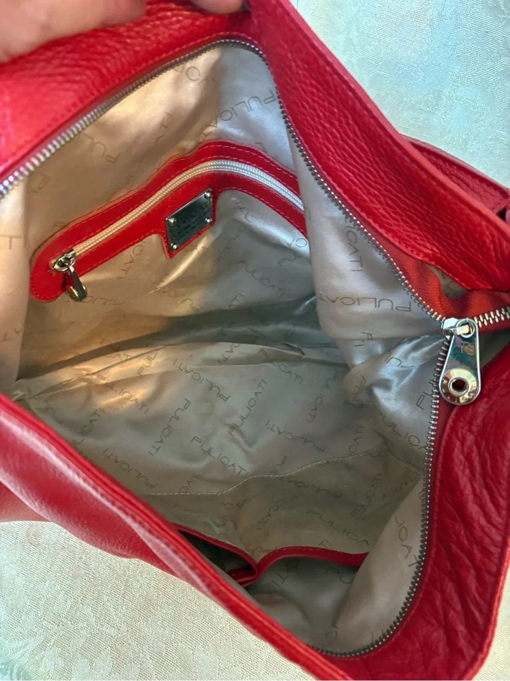 Pulicati Red Leather Whipstitched Hobo Shoulder Bag